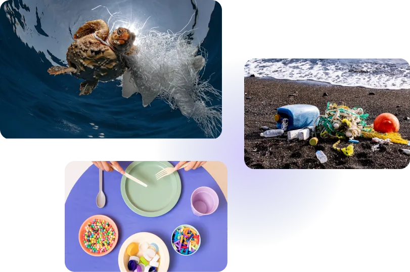 해양 쓰레기로 인해 피해를 입는 해양 생태계를 보여주는 이미지